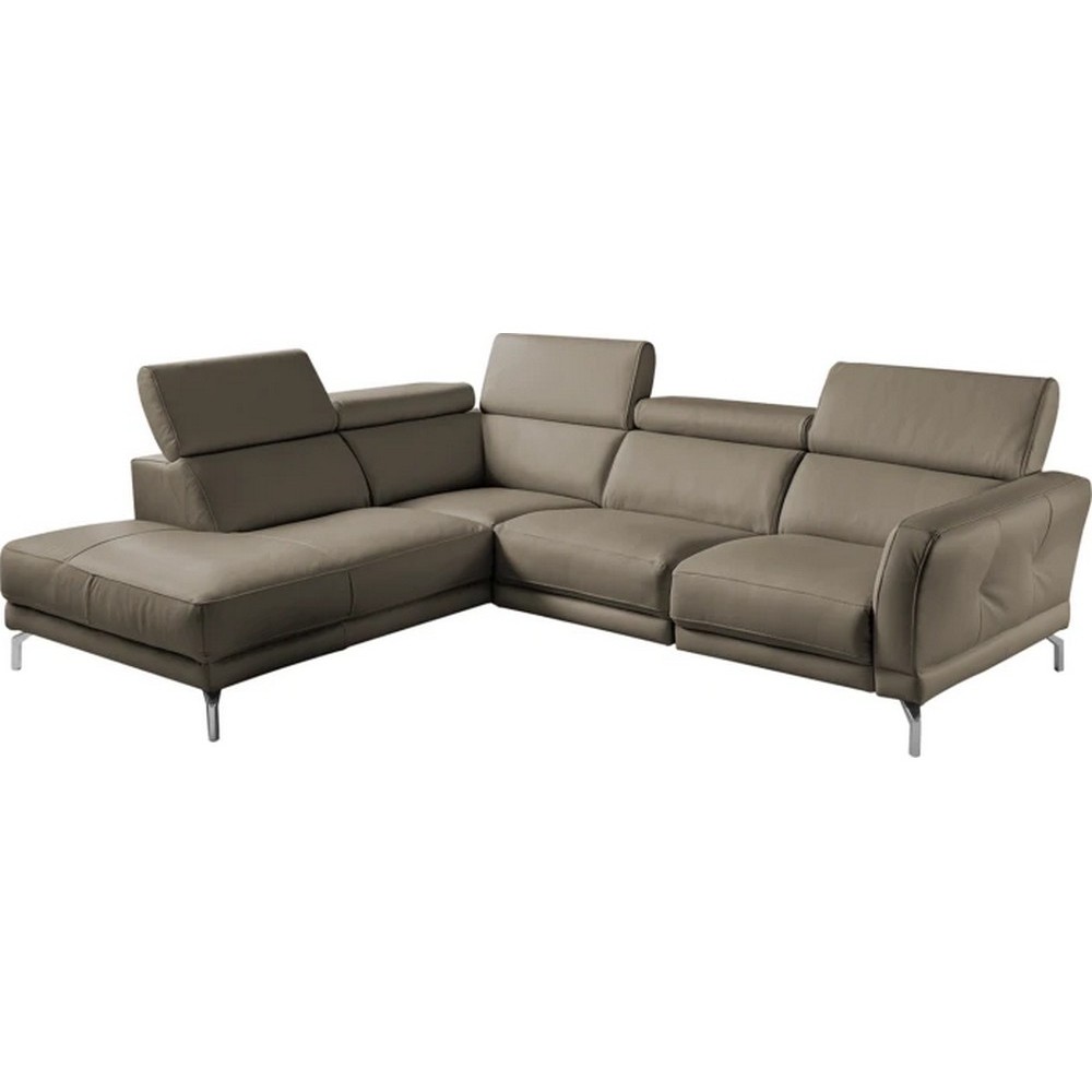 Canapé d'angle en 100% tout cuir épais de luxe italien 5/6 places DALEN, taupe, angle gauche Canapé d'angle en 100% tout cuir épais de luxe italien 5/6 places DALEN, taupe, angle gauche