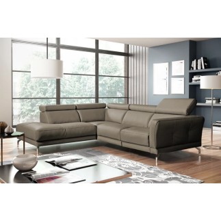 Canapé d'angle en 100% tout cuir épais de luxe italien 5/6 places DALEN, taupe, angle gauche