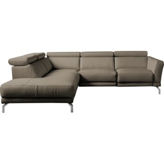Canapé d'angle en 100% tout cuir épais de luxe italien 5/6 places DALEN, taupe, angle gauche