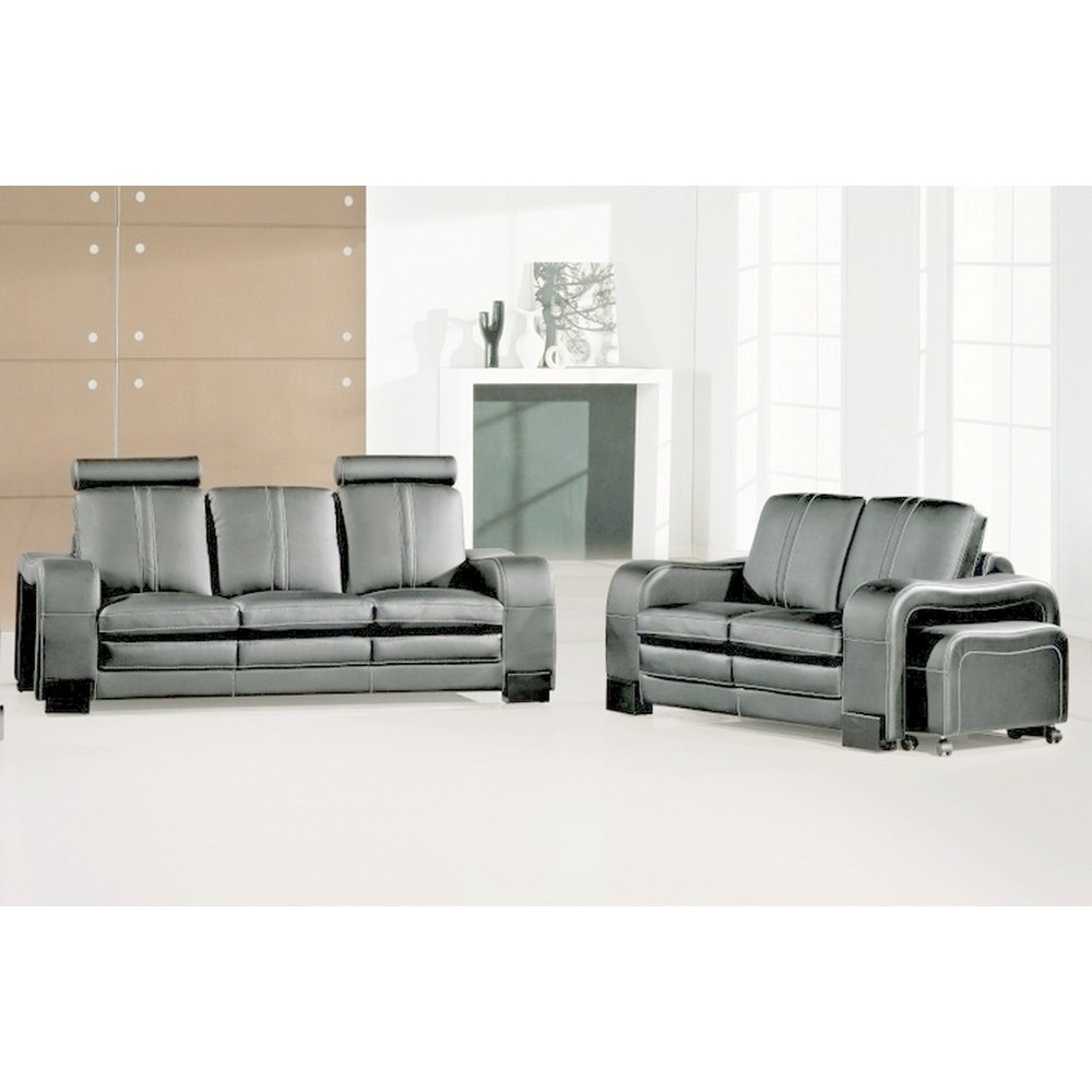 Ensemble composé d'un canapé 3 places et d'un canapé 2 places cuir luxe italien, AVEC UN POUF REPOSE PIED OFFERT, ROSSO, gris fo Ensemble composé d'un canapé 3 places et d'un canapé 2 places cuir luxe italien, AVEC UN POUF REPOSE PIED OFFERT, ROSSO, gris fo