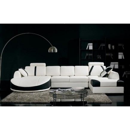 Canapé d'angle en cuir italien 7/8 places OSCAR NAPLES, blanc et noir