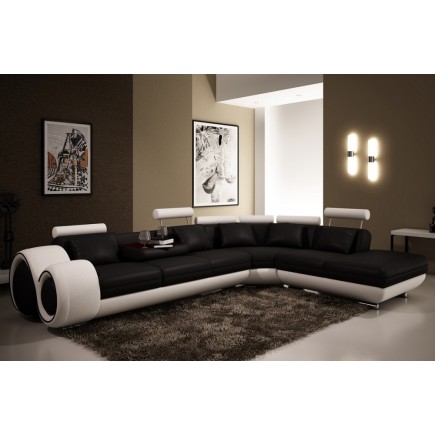 2eme paiement de la commande: Canapé d'angle VISION en cuir haut de gamme italien Noir N°366 Blanc N°781 Angle idem photo - sur