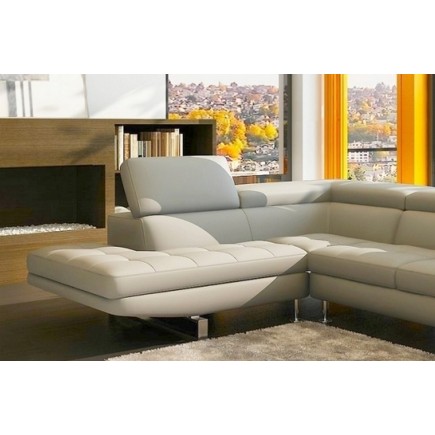 Canapé d'angle en cuir italien 6 places BIRKIN, couleur ivoire, angle gauche