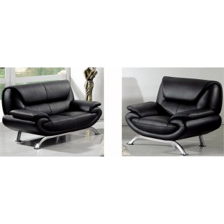 2eme paiement de la commande: Ensemble composé d'un canapé 2 places et d'un fauteuil, en cuir italien jonah, noir, 6x sans frais