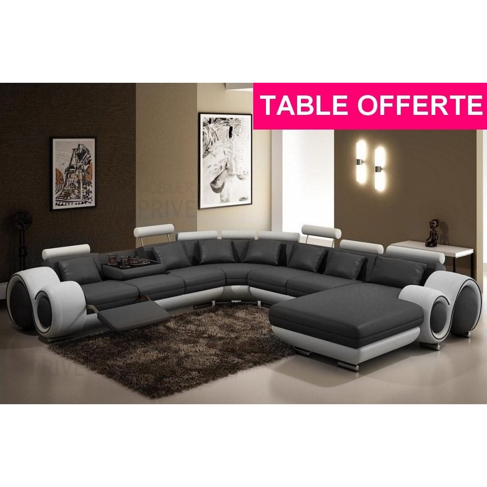 Canapé d'angle en cuir italien 8 places carlton, gris foncé et blanc - Table ronde offerte, angle gauche Canapé d'angle en cuir italien 8 places carlton, gris foncé et blanc - Table ronde offerte, angle gauche