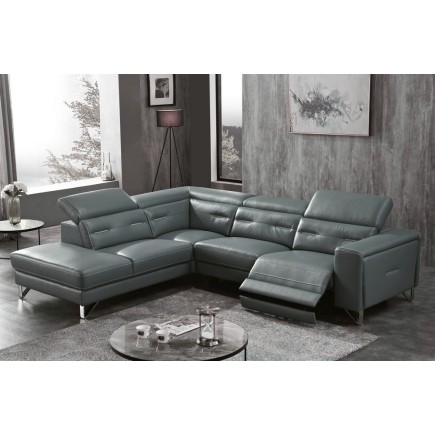 1er paiement de la commande: Canapé d'angle avec un relax électrique en cuir de buffle italien de luxe 6 places revolax gris fon