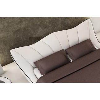 Lit en cuir italien de luxe LUXEN, blanc liseret chocolat, 140x190, en stock
