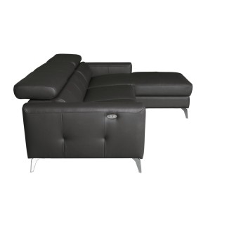 Canapé d'angle en cuir italien de luxe 5 places BOTERO, avec relax électrique, noir, angle droit
