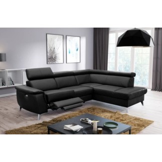 Canapé d'angle en cuir italien de luxe 5/6 places avec relax électrique et coffre, LINCOLN, noir, angle droit