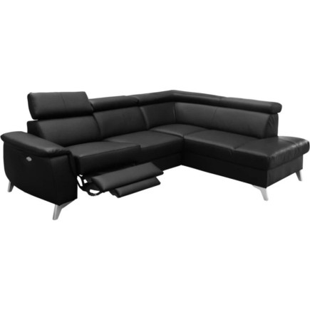 Canapé d'angle en cuir italien de luxe 5/6 places avec relax électrique et coffre, LINCOLN, noir, angle droit