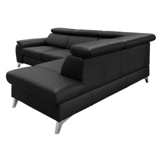 Canapé d'angle en cuir italien de luxe 5/6 places avec relax électrique et coffre, LINCOLN, noir, angle droit