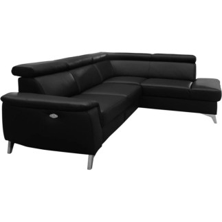 Canapé d'angle en cuir italien de luxe 5/6 places avec relax électrique et coffre, LINCOLN, noir, angle droit
