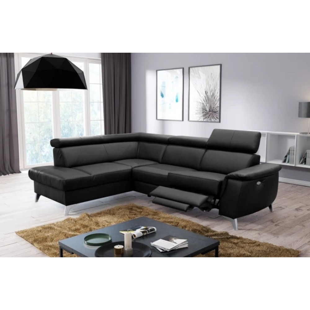 - Canapé d'angle en cuir italien de luxe 5/6 places avec relax électrique et coffre, LINCOLN, noir, angle gauche - Canapé d'angle en cuir italien de luxe 5/6 places avec relax électrique et coffre, LINCOLN, noir, angle gauche