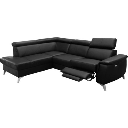 - Canapé d'angle en cuir italien de luxe 5/6 places avec relax électrique et coffre, LINCOLN, noir, angle gauche