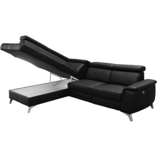 - Canapé d'angle en cuir italien de luxe 5/6 places avec relax électrique et coffre, LINCOLN, noir, angle gauche