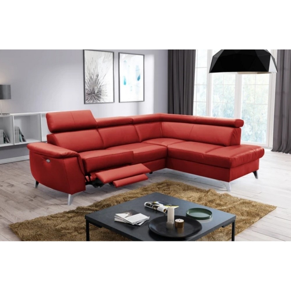 Canapé d'angle en cuir italien de luxe 5/6 places avec relax électrique et coffre, LINCOLN, rouge foncé, angle droit Canapé d'angle en cuir italien de luxe 5/6 places avec relax électrique et coffre, LINCOLN, rouge foncé, angle droit