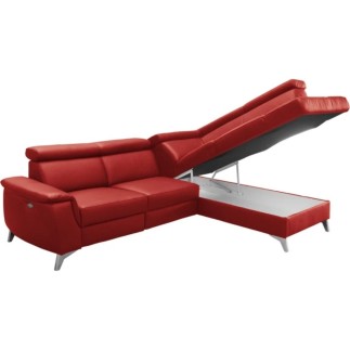 Canapé d'angle en cuir italien de luxe 5/6 places avec relax électrique et coffre, LINCOLN, rouge foncé, angle droit