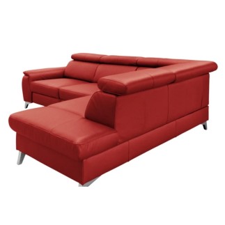 Canapé d'angle en cuir italien de luxe 5/6 places avec relax électrique et coffre, LINCOLN, rouge foncé, angle droit