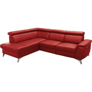 Canapé d'angle en cuir italien de luxe 5/6 places avec relax électrique et coffre, LINCOLN, rouge foncé, angle gauche