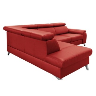 Canapé d'angle en cuir italien de luxe 5/6 places avec relax électrique et coffre, LINCOLN, rouge foncé, angle gauche