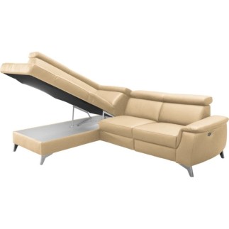 Canapé d'angle en cuir italien de luxe 5/6 places avec relax électrique et coffre, LINCOLN, beige, angle gauche