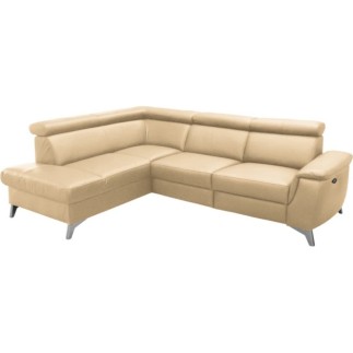 Canapé d'angle en cuir italien de luxe 5/6 places avec relax électrique et coffre, LINCOLN, beige, angle gauche
