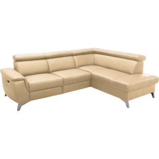 Canapé d'angle en cuir italien de luxe 5/6 places avec relax électrique et coffre, LINCOLN, beige, angle droit