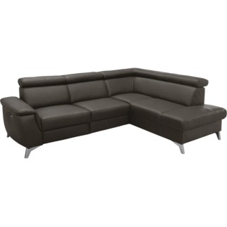 Canapé d'angle en cuir italien de luxe 5/6 places avec relax électrique et coffre, LINCOLN, chocolat, angle droit