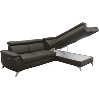 Canapé d'angle en cuir italien de luxe 5/6 places avec relax électrique et coffre, LINCOLN, chocolat, angle droit