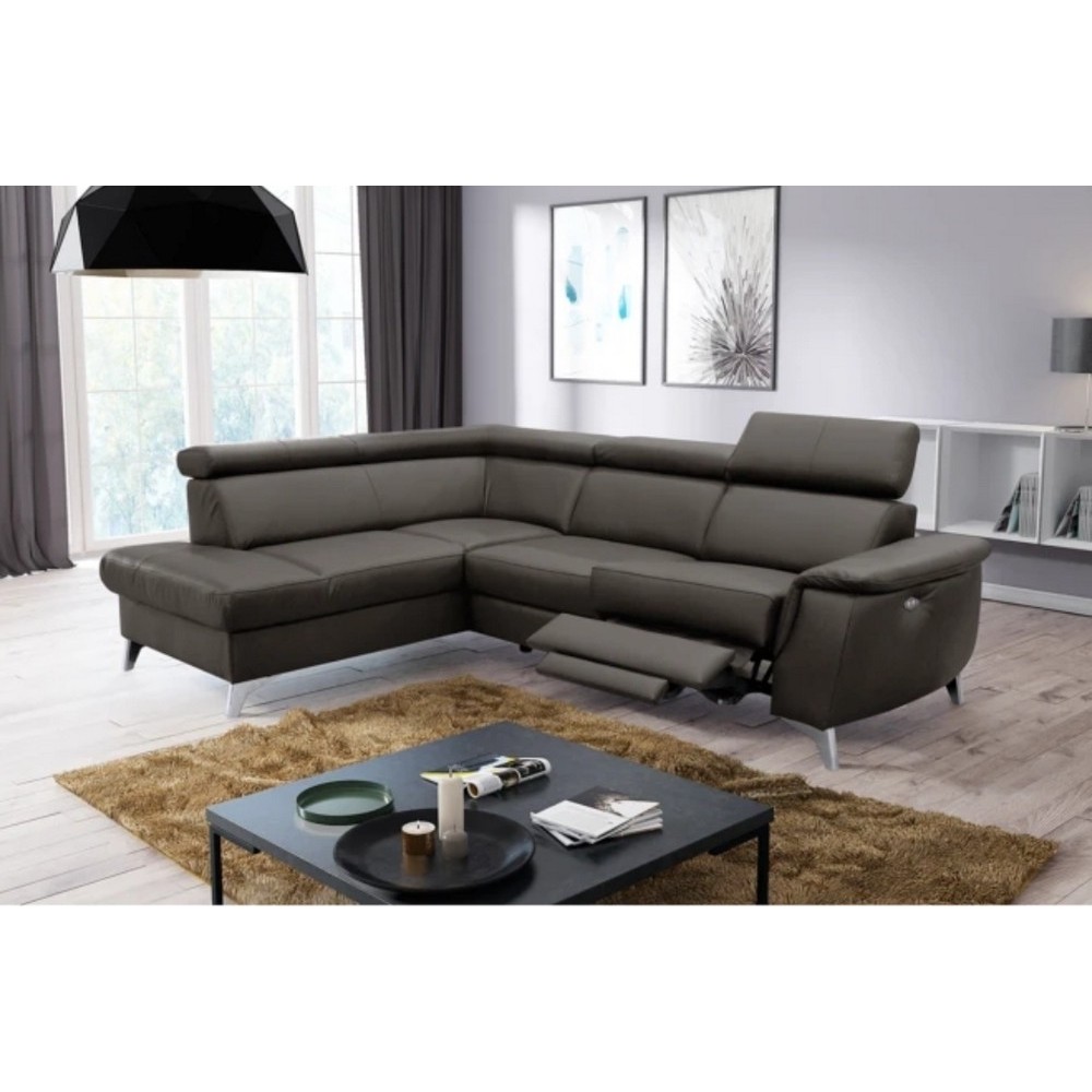 Canapé d'angle en cuir italien de luxe 5/6 places avec relax électrique et coffre, LINCOLN, chocolat, angle gauche Canapé d'angle en cuir italien de luxe 5/6 places avec relax électrique et coffre, LINCOLN, chocolat, angle gauche