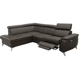 Canapé d'angle en cuir italien de luxe 5/6 places avec relax électrique et coffre, LINCOLN, chocolat, angle gauche