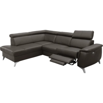 Canapé d'angle en cuir italien de luxe 5/6 places avec relax électrique et coffre, LINCOLN, chocolat, angle gauche