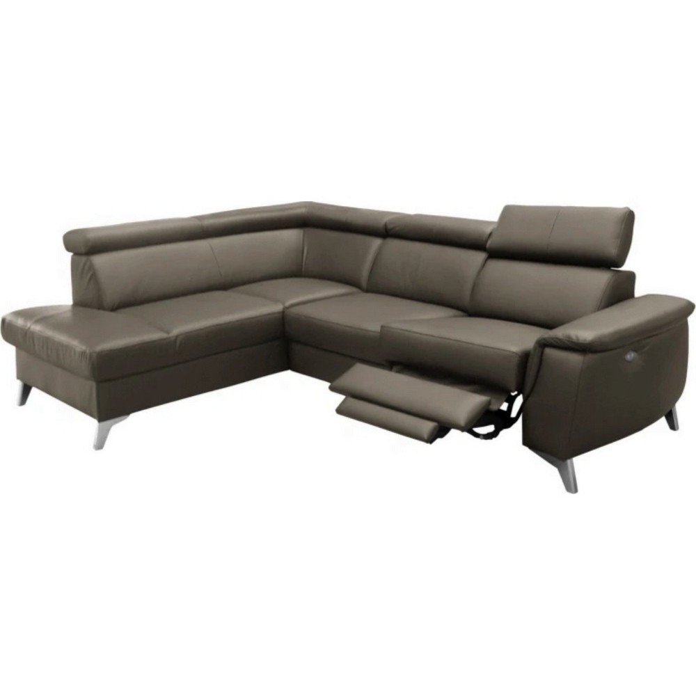 Canapé d'angle en cuir italien de luxe 5/6 places avec relax électrique et coffre, LINCOLN, TAUPE, angle gauche Canapé d'angle en cuir italien de luxe 5/6 places avec relax électrique et coffre, LINCOLN, TAUPE, angle gauche