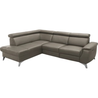 Canapé d'angle en cuir italien de luxe 5/6 places avec relax électrique et coffre, LINCOLN, TAUPE, angle gauche