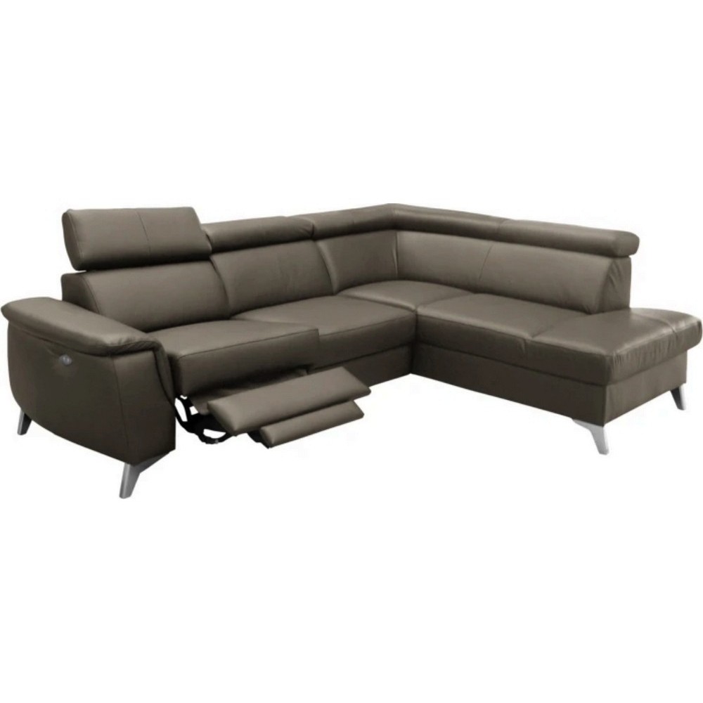 Canapé d'angle en cuir italien de luxe 5/6 places avec relax électrique et coffre, LINCOLN, taupe, angle droit Canapé d'angle en cuir italien de luxe 5/6 places avec relax électrique et coffre, LINCOLN, taupe, angle droit