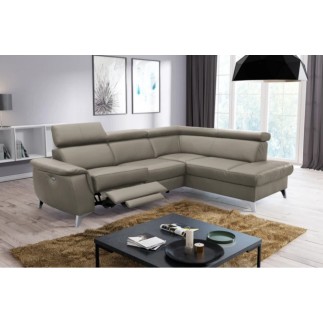 Canapé d'angle en cuir italien de luxe 5/6 places avec relax électrique et coffre, LINCOLN, taupe, angle droit