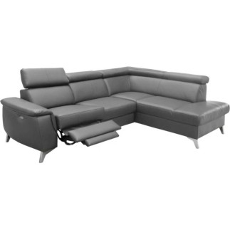 Canapé d'angle en cuir italien de luxe 5/6 places avec relax électrique et coffre, LINCOLN, gris foncé, angle droit