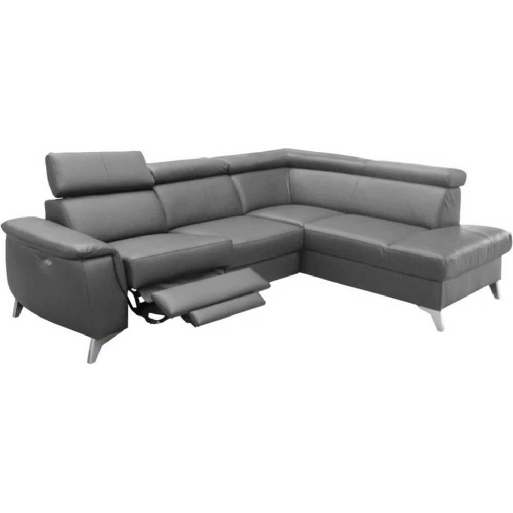 Canapé d'angle en cuir italien de luxe 5/6 places avec relax électrique et coffre, LINCOLN, gris foncé, angle droit Canapé d'angle en cuir italien de luxe 5/6 places avec relax électrique et coffre, LINCOLN, gris foncé, angle droit