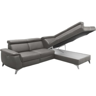 Canapé d'angle en cuir italien de luxe 5/6 places avec relax électrique et coffre, LINCOLN, gris foncé, angle droit