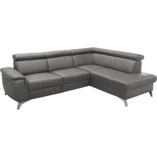 Canapé d'angle en cuir italien de luxe 5/6 places avec relax électrique et coffre, LINCOLN, gris foncé, angle droit