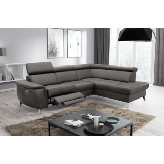 Canapé d'angle en cuir italien de luxe 5/6 places avec relax électrique et coffre, LINCOLN, gris foncé, angle droit