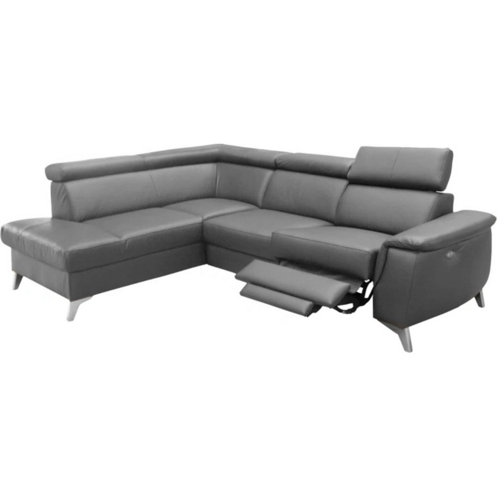 Canapé d'angle en cuir italien de luxe 5/6 places avec relax électrique et coffre, LINCOLN, gris foncé, angle gauche Canapé d'angle en cuir italien de luxe 5/6 places avec relax électrique et coffre, LINCOLN, gris foncé, angle gauche