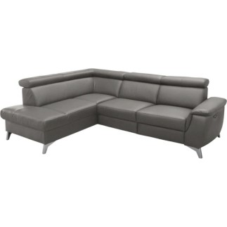 Canapé d'angle en cuir italien de luxe 5/6 places avec relax électrique et coffre, LINCOLN, gris foncé, angle gauche