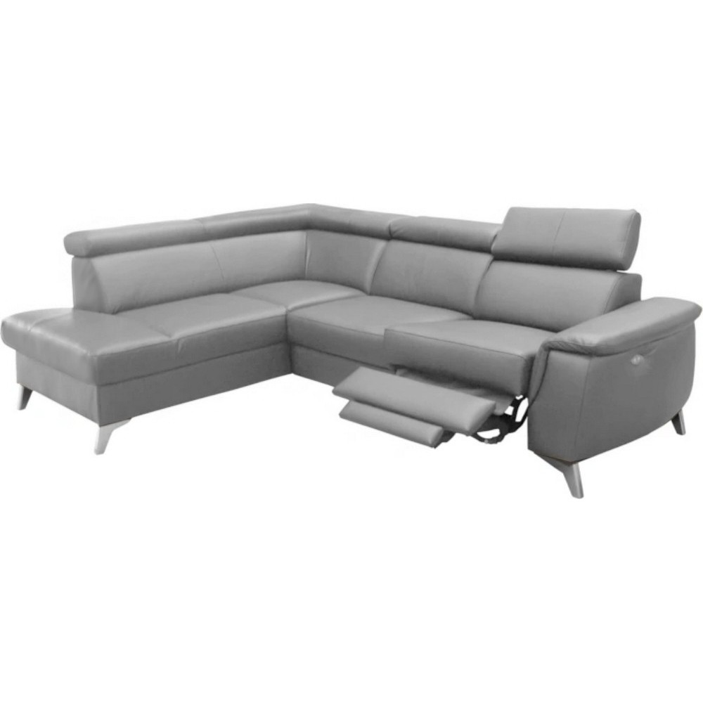 Canapé d'angle en cuir italien de luxe 5/6 places avec relax électrique et coffre, LINCOLN, gris clair, angle gauche Canapé d'angle en cuir italien de luxe 5/6 places avec relax électrique et coffre, LINCOLN, gris clair, angle gauche