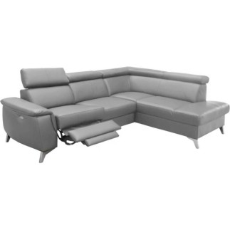 Canapé d'angle en cuir italien de luxe 5/6 places avec relax électrique et coffre, LINCOLN, gris clair, angle droit