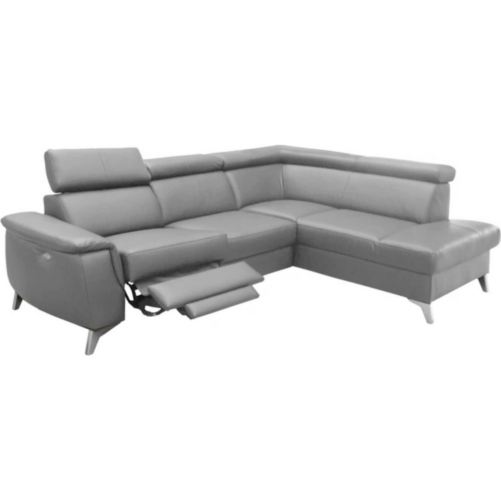 Canapé d'angle en cuir italien de luxe 5/6 places avec relax électrique et coffre, LINCOLN, gris clair, angle droit Canapé d'angle en cuir italien de luxe 5/6 places avec relax électrique et coffre, LINCOLN, gris clair, angle droit