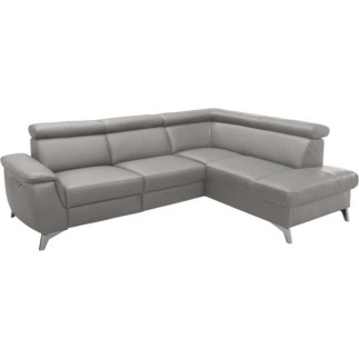 Canapé d'angle en cuir italien de luxe 5/6 places avec relax électrique et coffre, LINCOLN, gris clair, angle droit