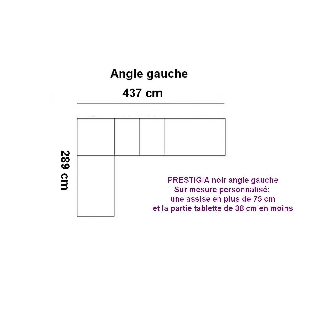 Canapé d'angle cuir buffle italien luxe prestigia noir angle gauche, sur mesure personnalisé: une assise en plus de 75 cm et la Canapé d'angle cuir buffle italien luxe prestigia noir angle gauche, sur mesure personnalisé: une assise en plus de 75 cm et la