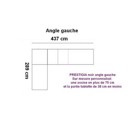 Canapé d'angle cuir buffle italien luxe prestigia noir angle gauche, sur mesure personnalisé: une assise en plus de 75 cm et la