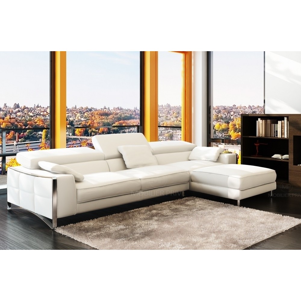 Canapé d'angle en cuir italien 5 places SUEDE, blanc, droit Canapé d'angle en cuir italien 5 places SUEDE, blanc, droit